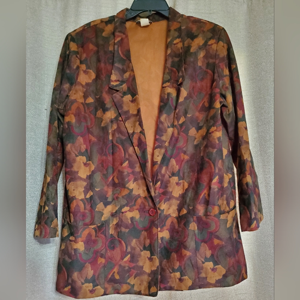 Copy Cats Vintage Floral & Heart One Button Closure Blazer SZ LG Made in USA
